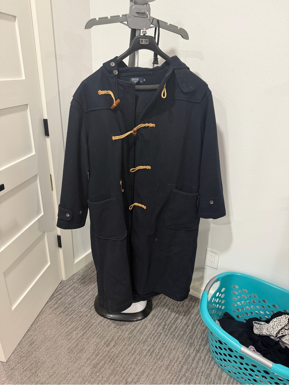 Men's Navy Toggle Duffle Coat with Hood